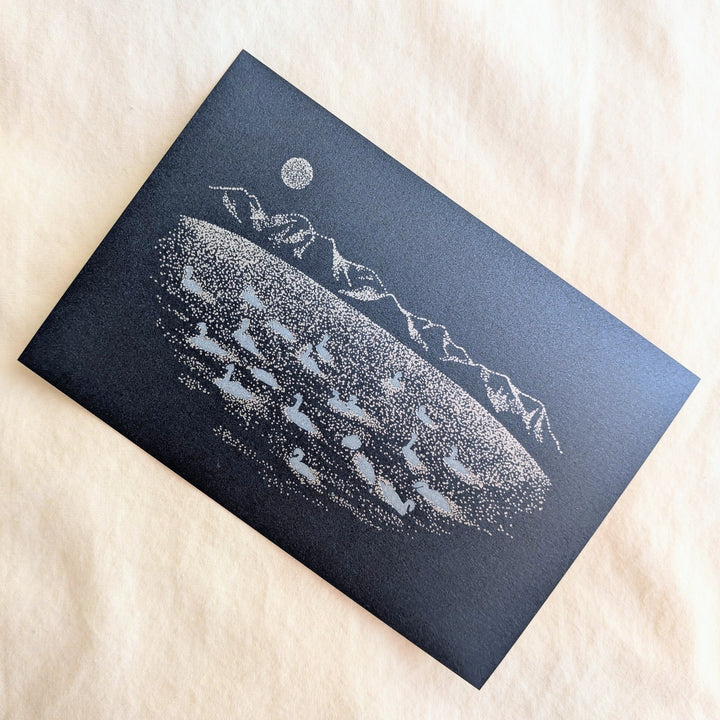 knoten letterpress / Post Card -Winter Lake /Navy (Glitter)