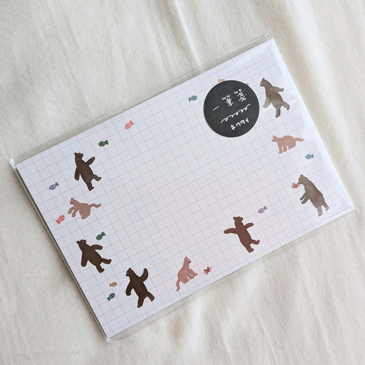 Necktie / Letter Writing Pad -Bear, Cat and Fish / 5mm Grid