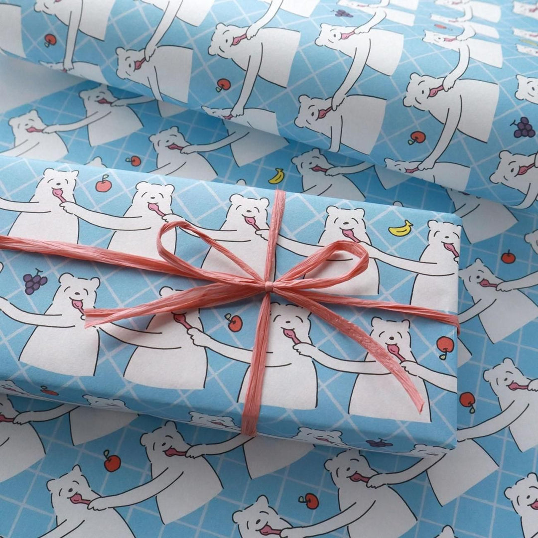 REGARO PAPIRO / Wrapping Paper -Yum Yum Bear Pattern - Blue /5 sheets