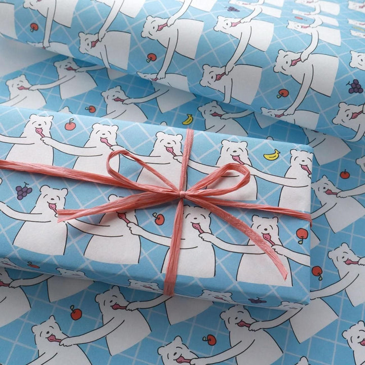 REGARO PAPIRO / Wrapping Paper -Yum Yum Bear Pattern - Blue /5 sheets
