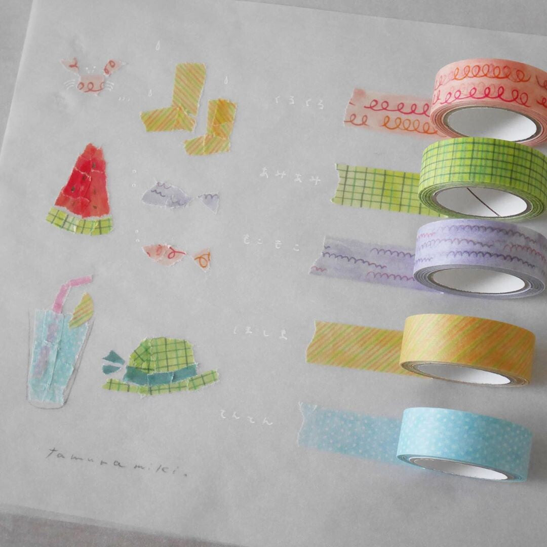 Miki Tamura / 5-Color Torn Washi Tape Art Set -Pattern