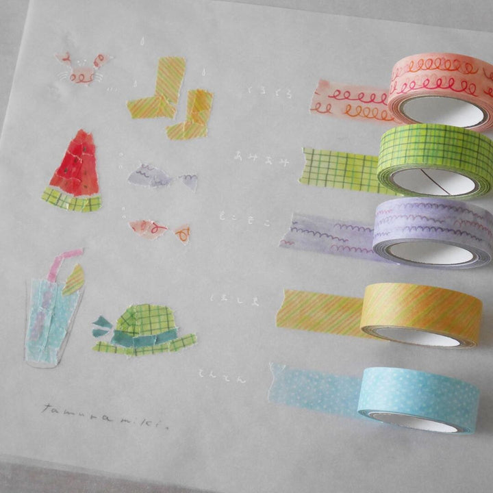 Miki Tamura / 5-Color Torn Washi Tape Art Set -Pattern