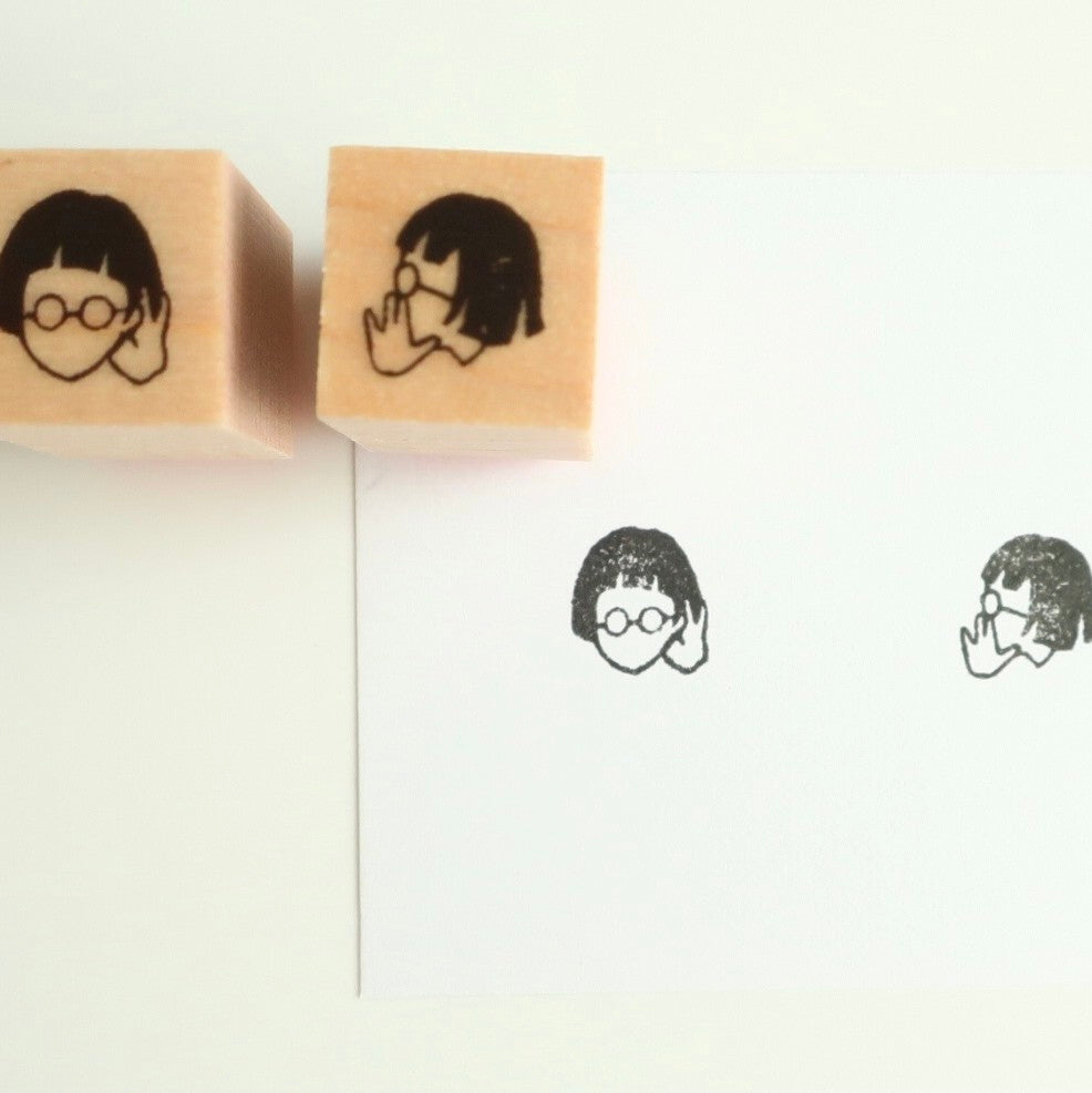 MA7stamp / Rubber Stamp -Fumiko Whispering & Listening In (2 rubber stamps set)