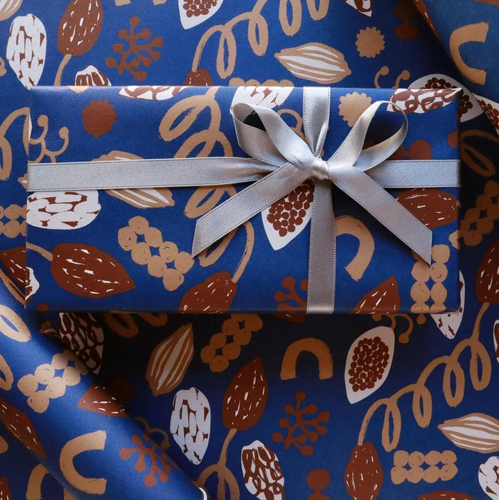 REGARO PAPIRO / Wrapping Paper -Cacao Pattern - Blue /5 sheets