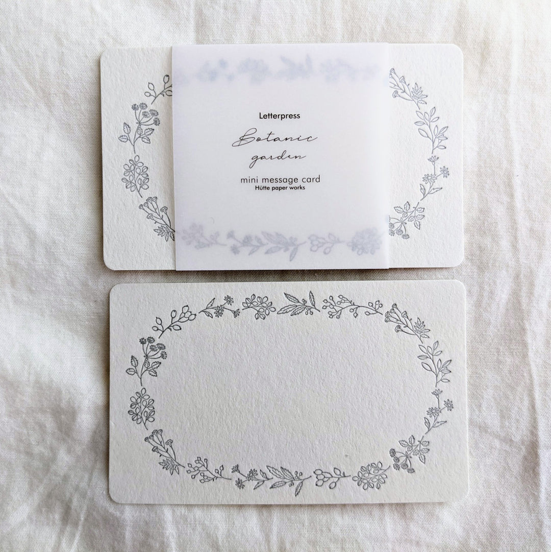 Letterpress Mini Message Cards -wreath white