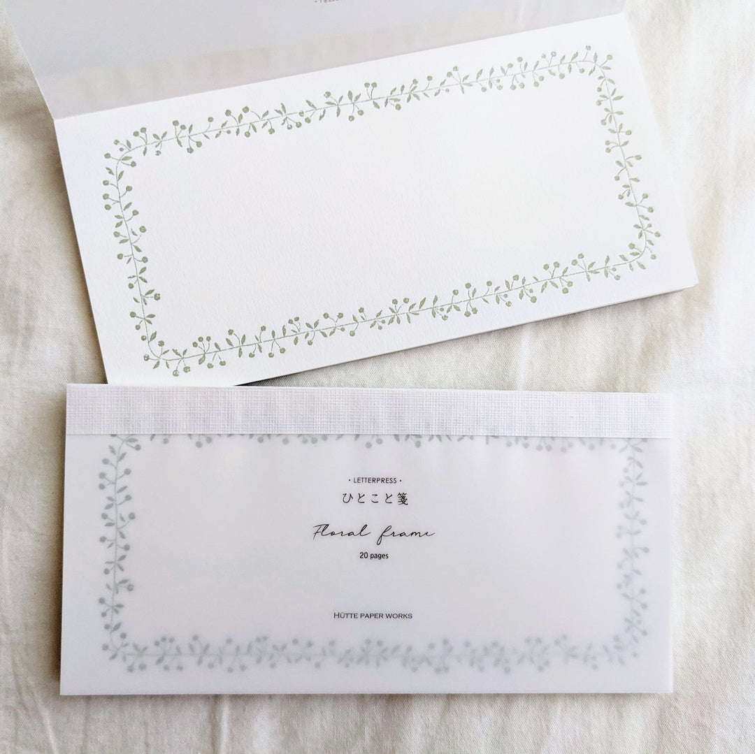 Letterpress Letter Pad -floral frame GREEN