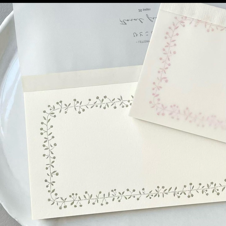 Letterpress Letter Pad -floral frame GREEN