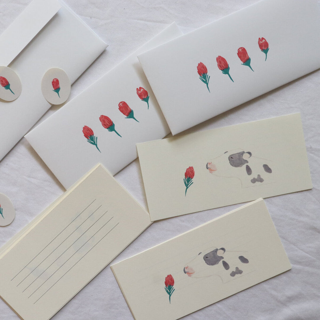 Letter Set -Cow and red flower