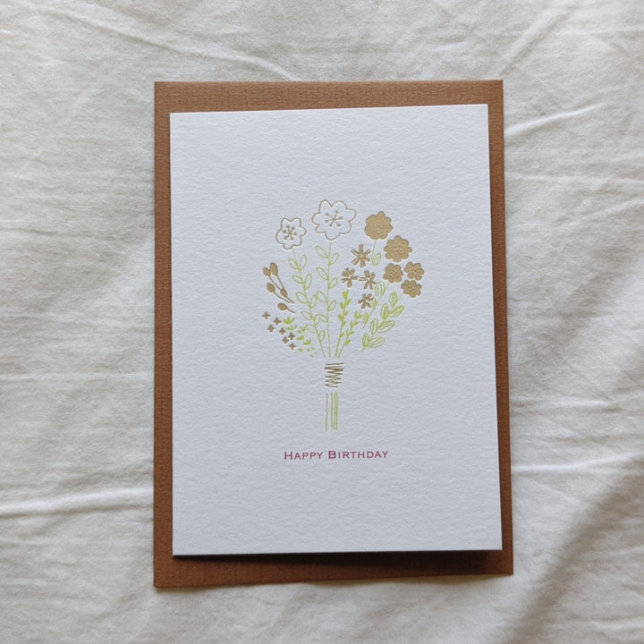 Birthday Card -bouquet(gold&green)