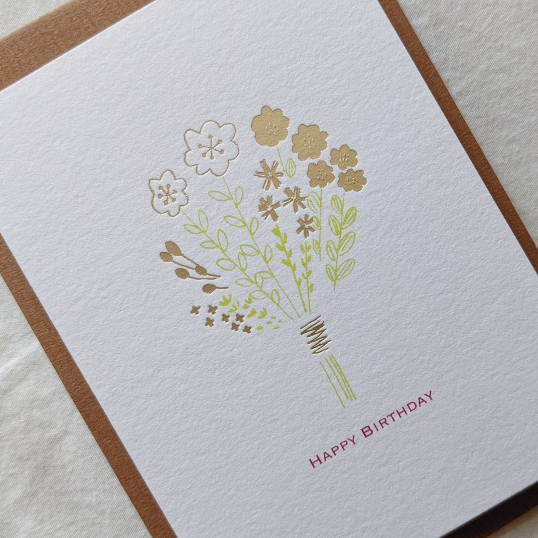 Birthday Card -bouquet(gold&green)